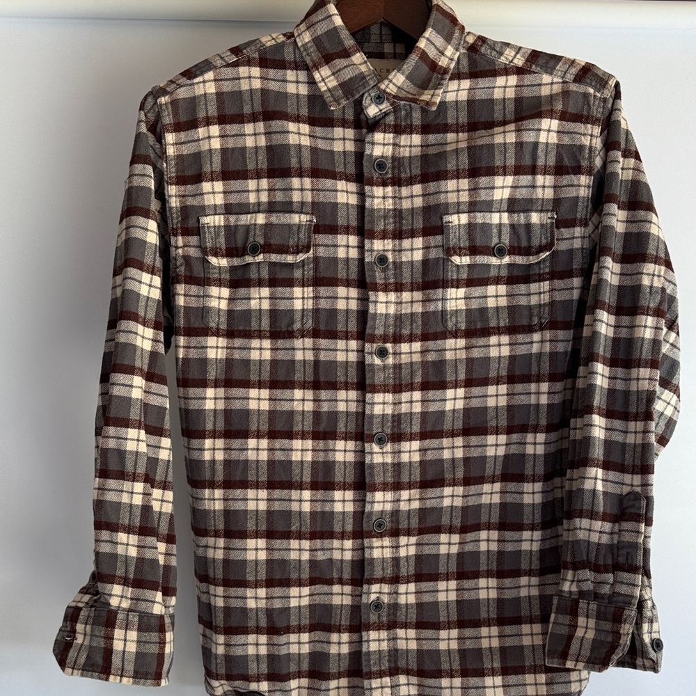 Jachs Brown and White Plaid Casual Shirt